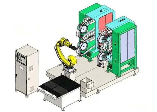 FANUC robotic sanding machine brass hardware deburring polishing cell