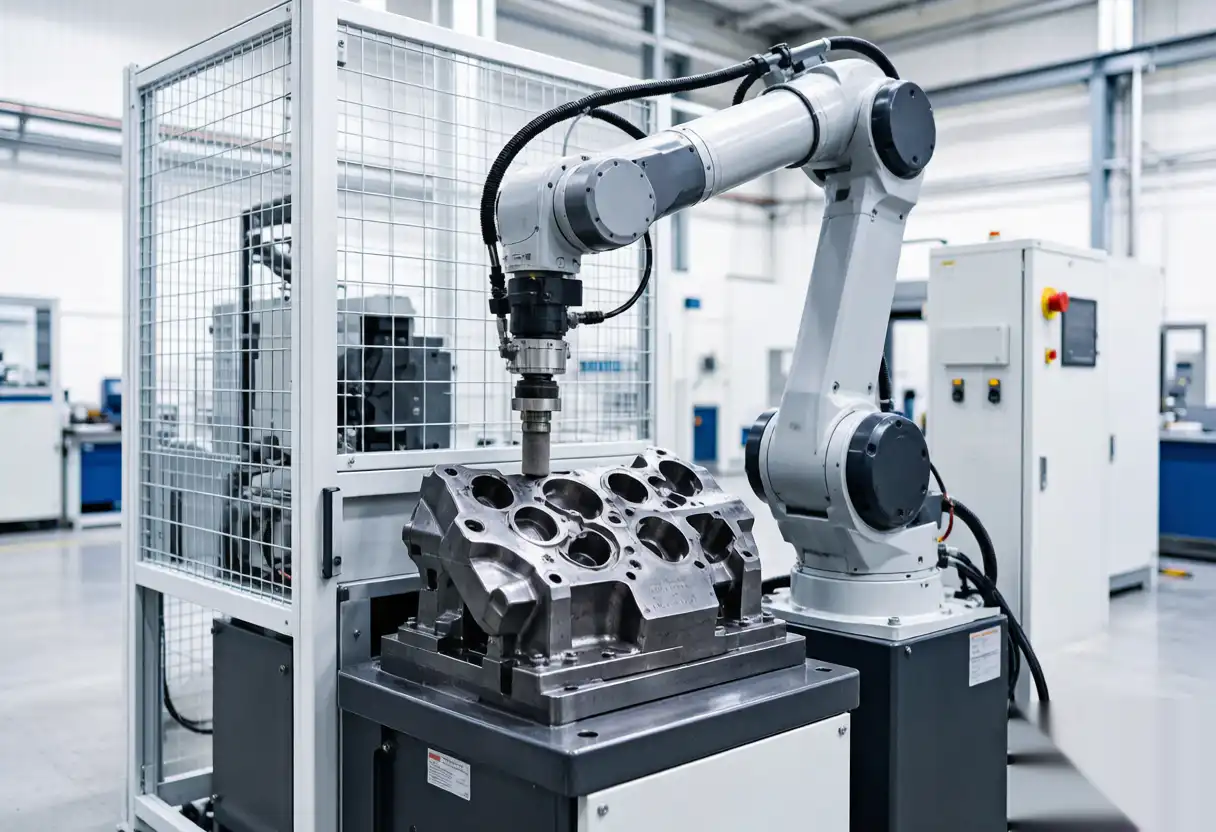 High-efficiency automated robotic grinding cell demonstrating ROI and labor cost savings.