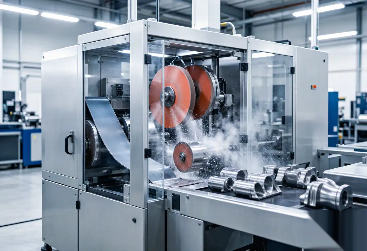 Industrial automatic polishing machine integrated into a smart manufacturing production line.