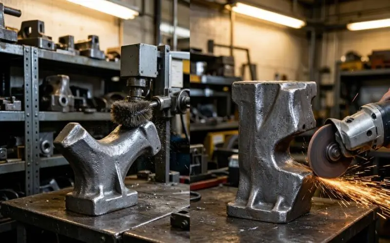 Deburring and grinding operations on metal castings