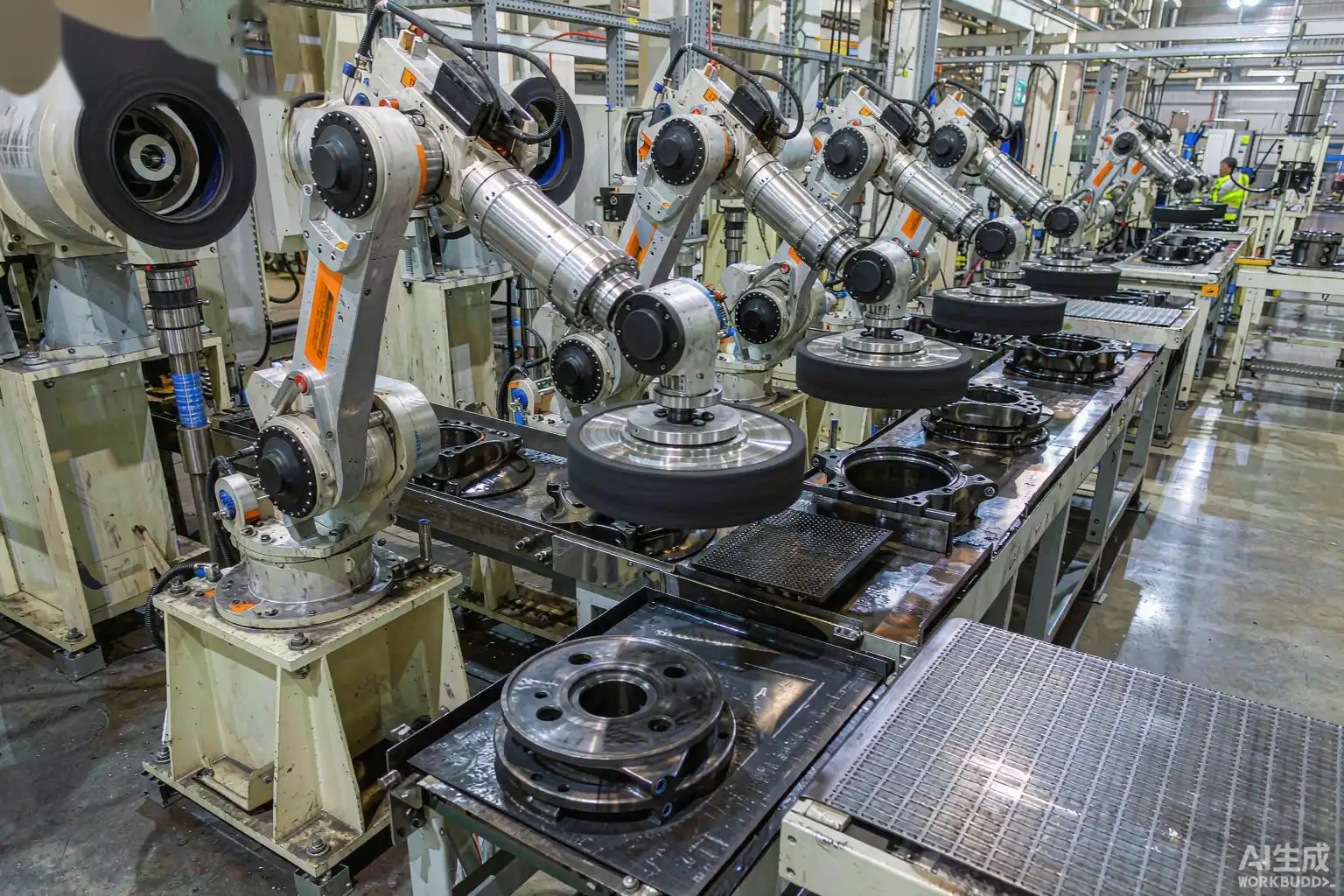 High pressure aluminum die casting parts on an automatic finishing line