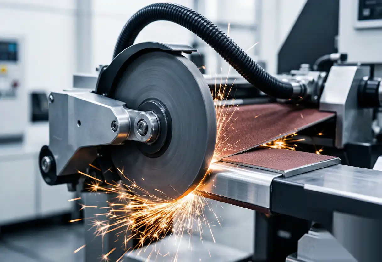 6-axis industrial polishing robot tending an automated metal finishing cell