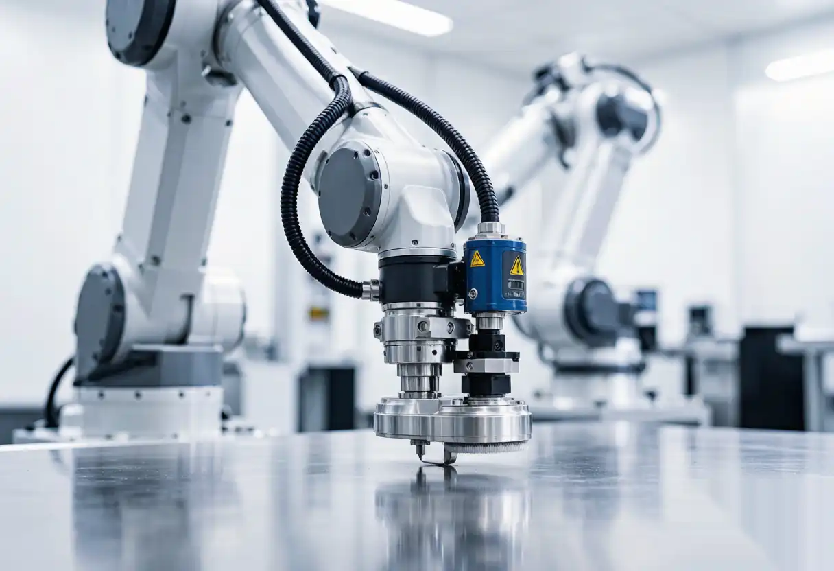 6-axis robot arm polishing a metal casting with dynamic compound feed