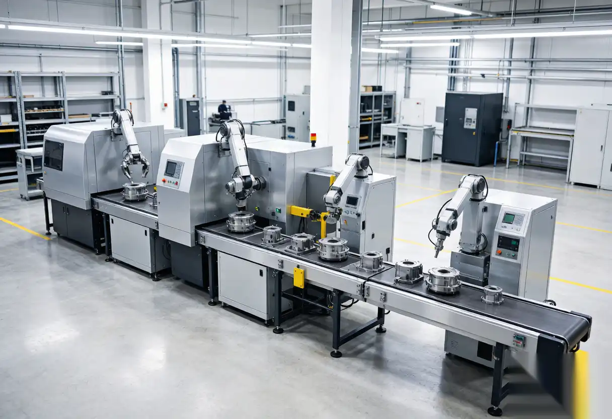 Robot cell integrated with conveyor and inspection