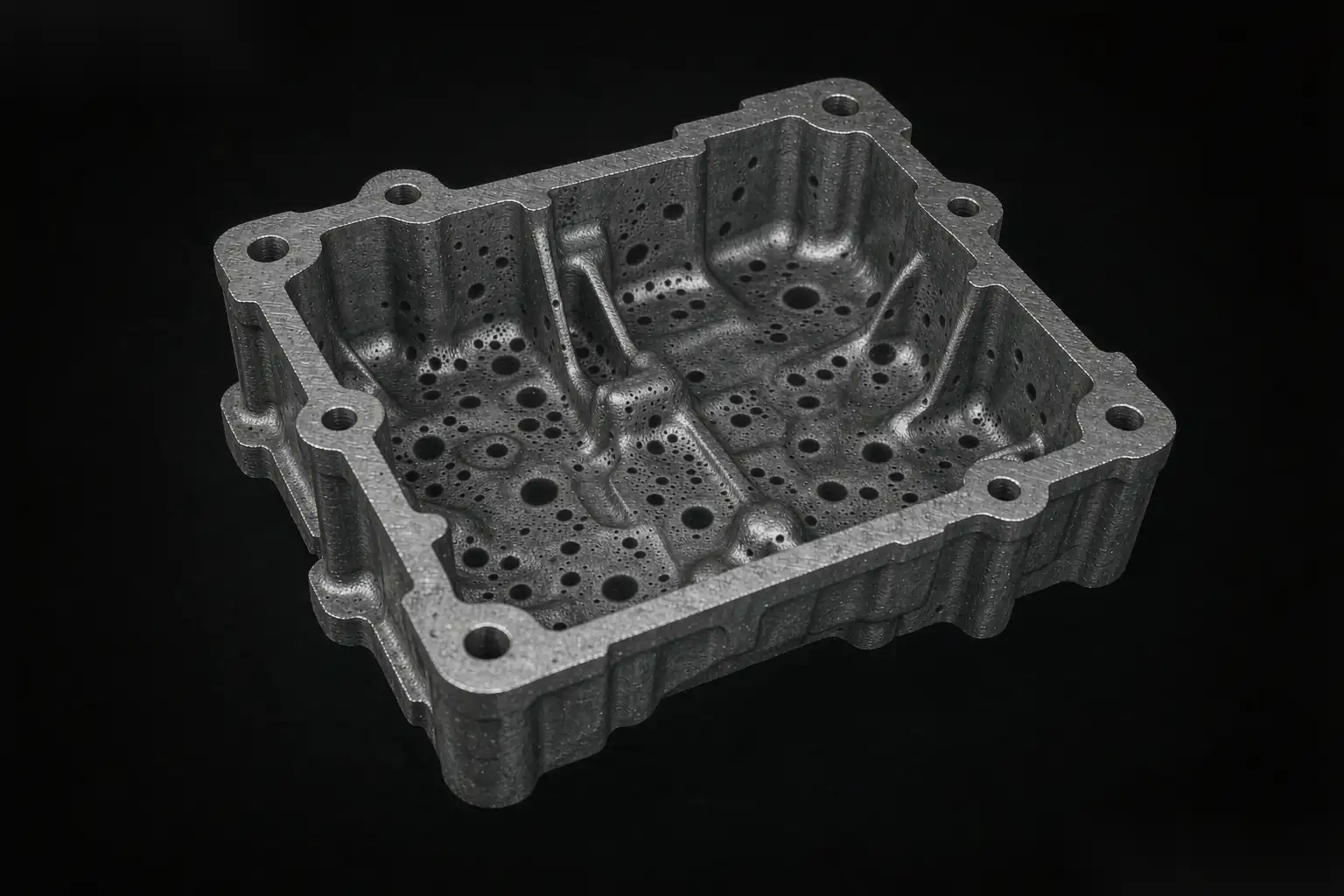 Aluminum die-cast housing with internal ribs prone to porosity