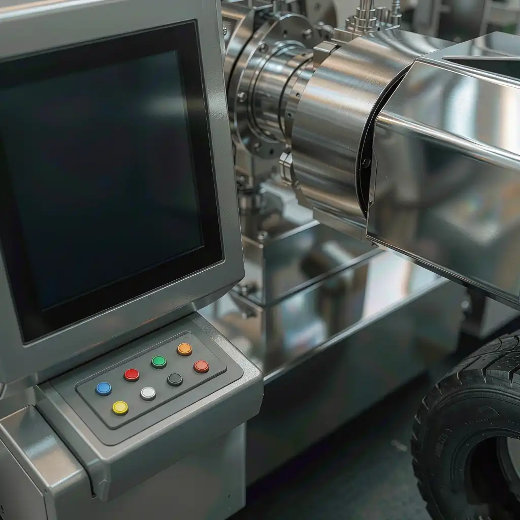 Close-up of a die casting machine control panel and servo injection unit