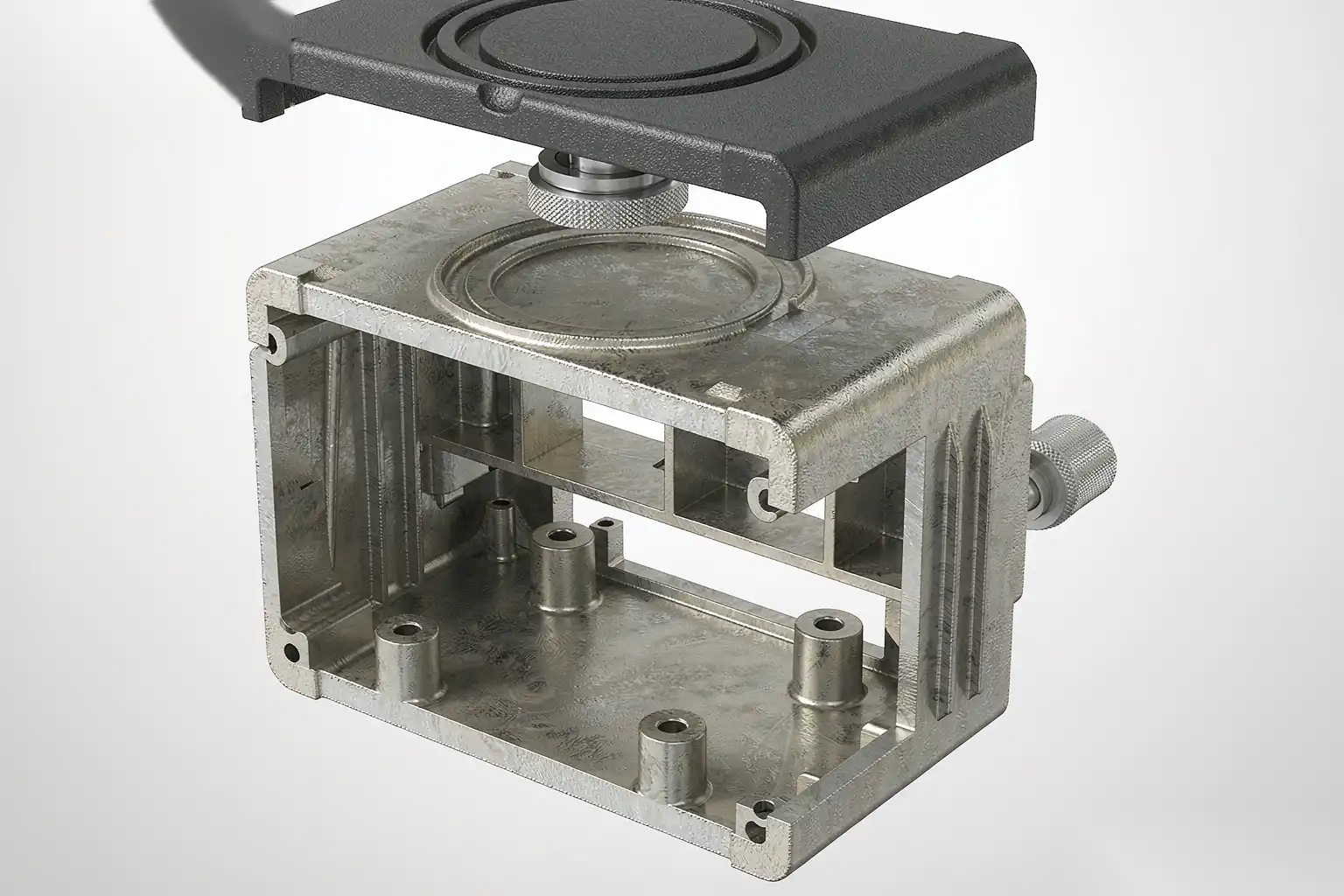 Die cast aluminum enclosure cross-section showing wall thickness and rib design