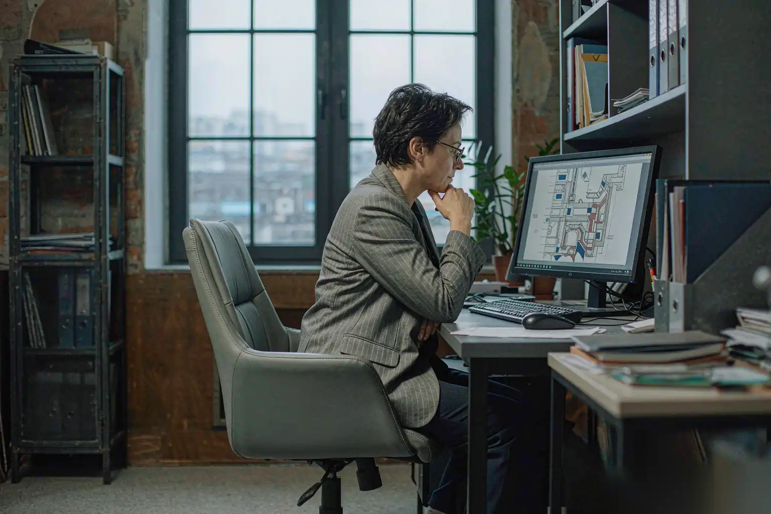 Ingeniero revisando un diseño de moldeo por fundición en una pantalla