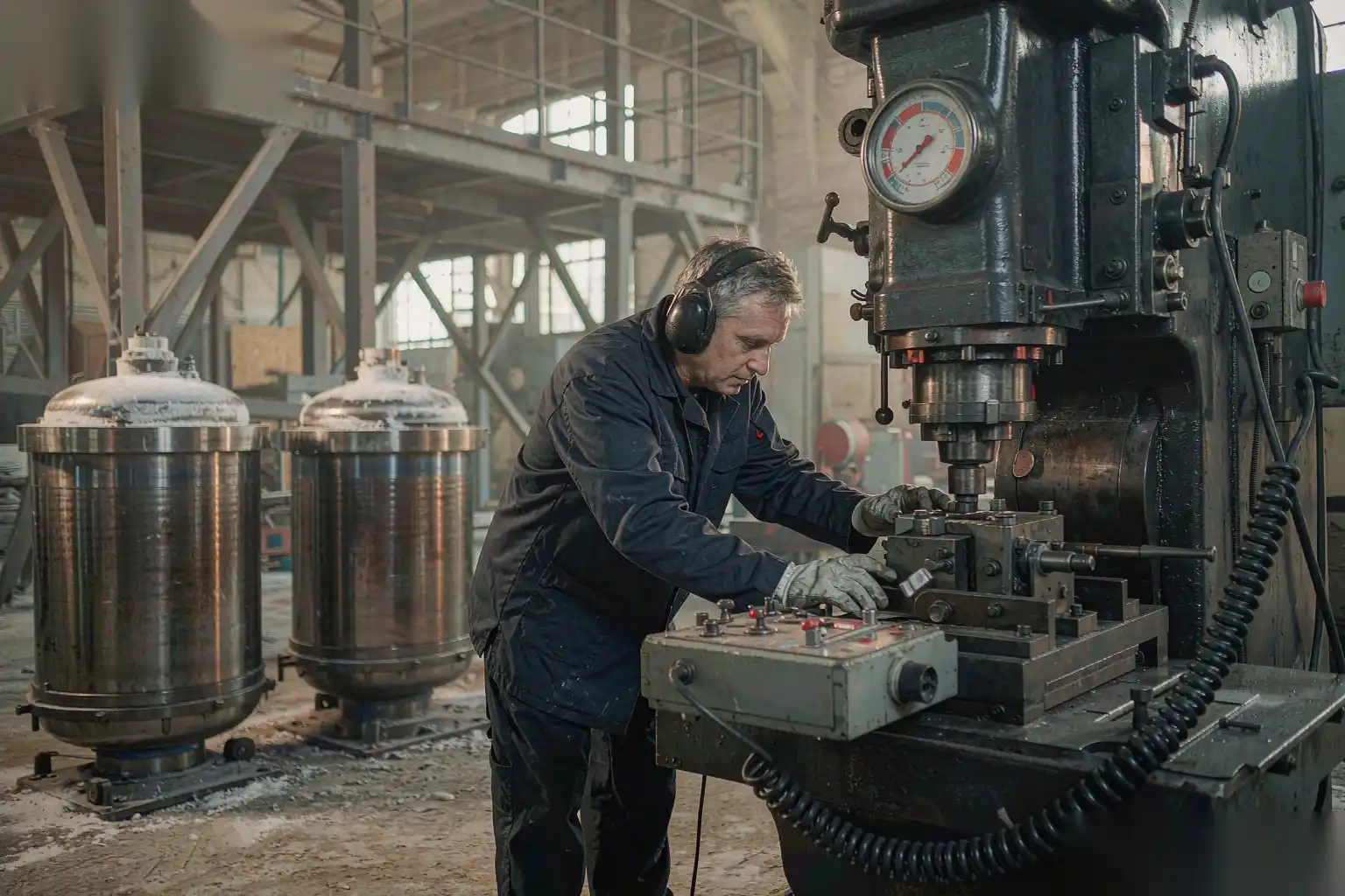 Engineer checking machine tonnage data on a control panel