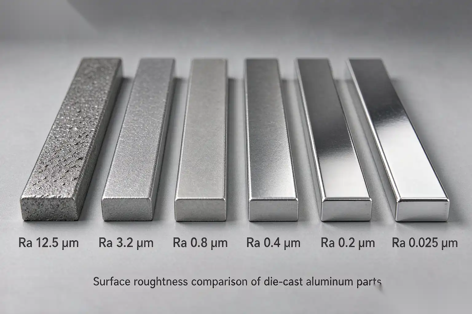 Aluminum test blocks prepared for surface finish comparison