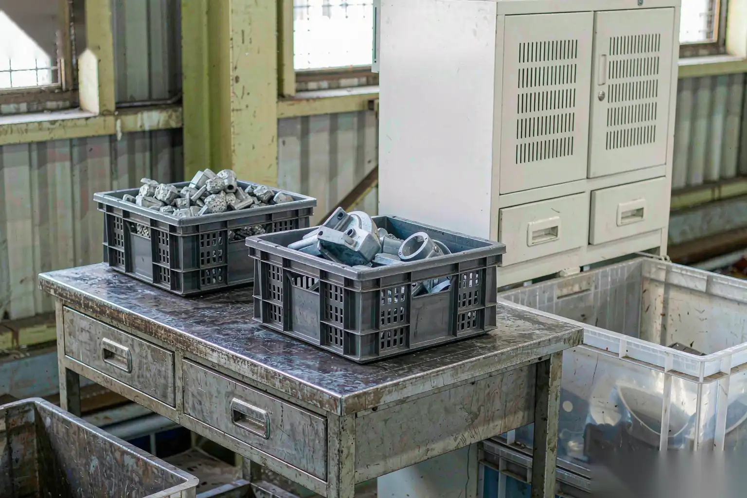 Large die-casting machine producing aluminum parts in a foundry