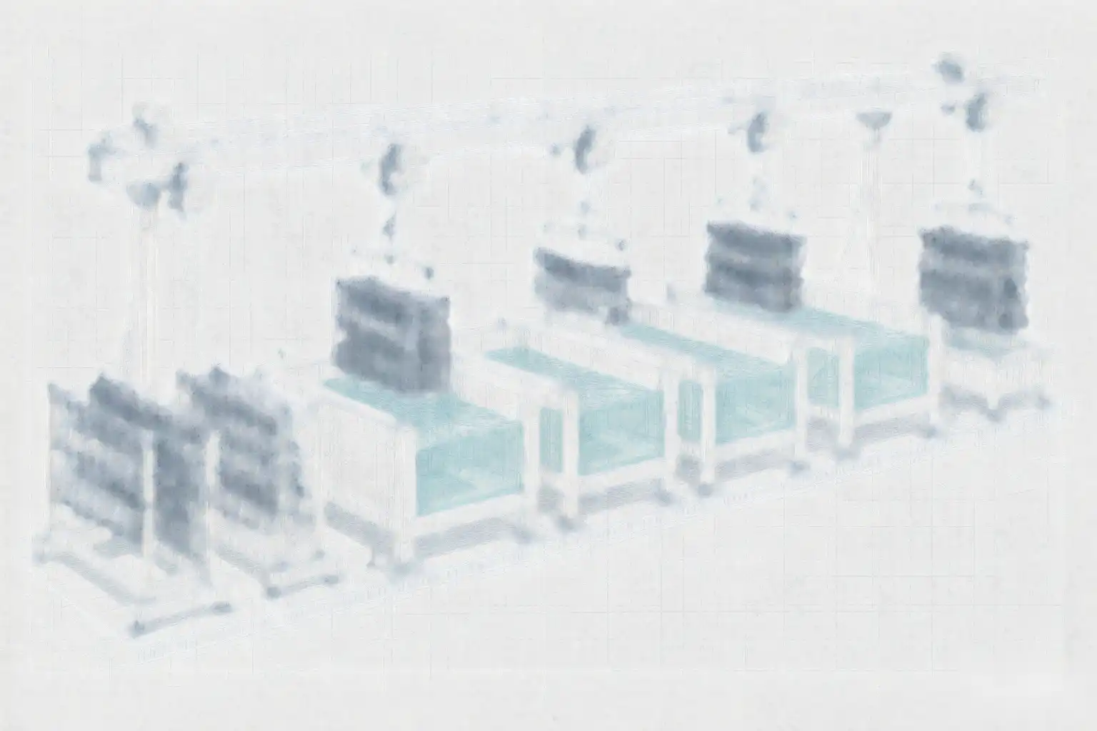 Diagram of automated racking and transfer feeding a multi-stage faucet electroplating line