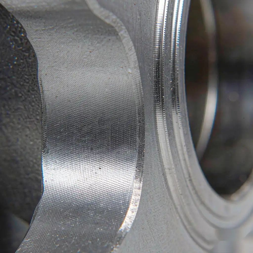 Finished metal flange face showing uniform surface quality under raking light
