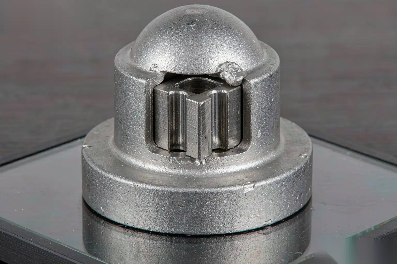 Die-cast component with a cast-in insert and machined bore