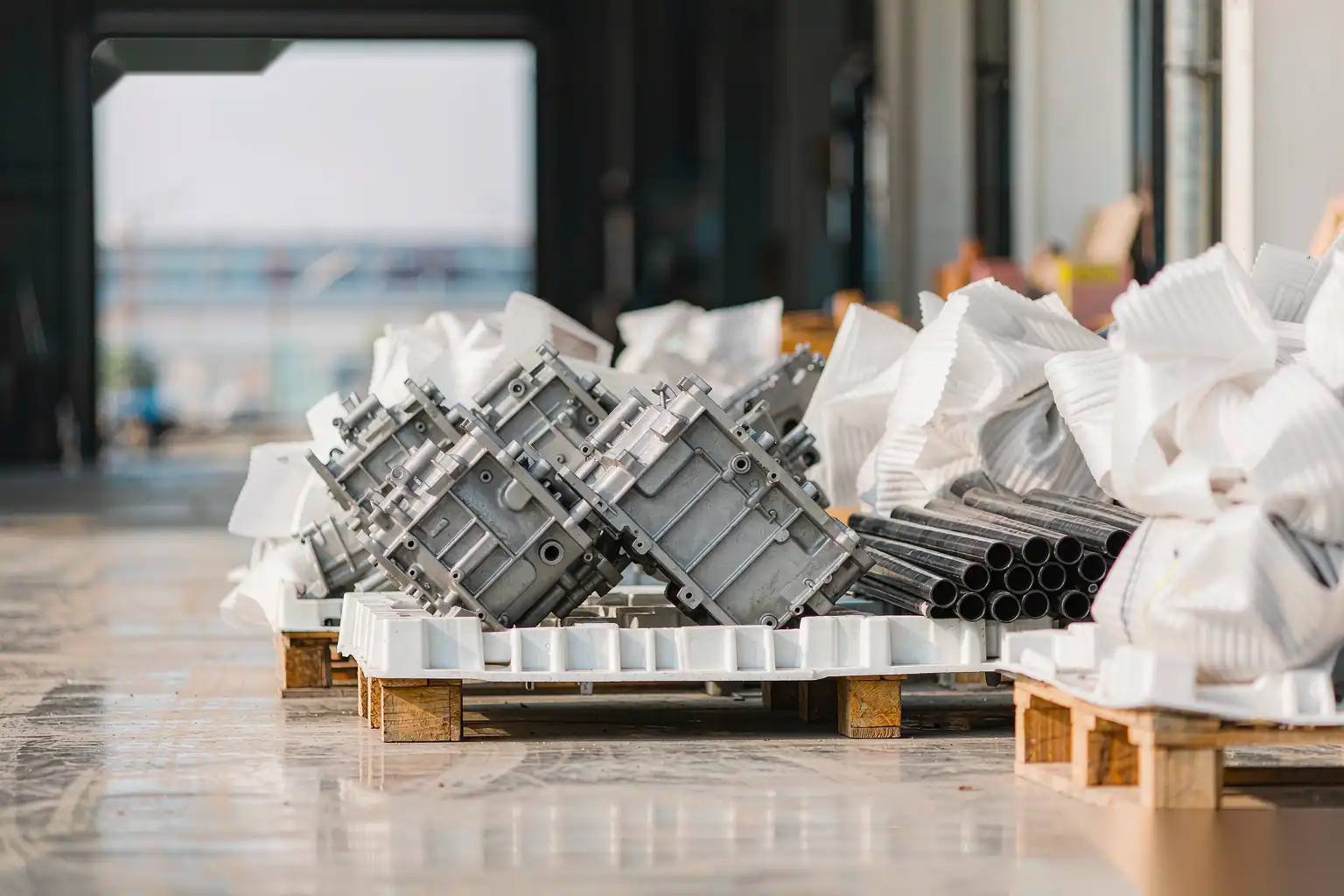Aluminum die-cast parts packed for OEM shipment