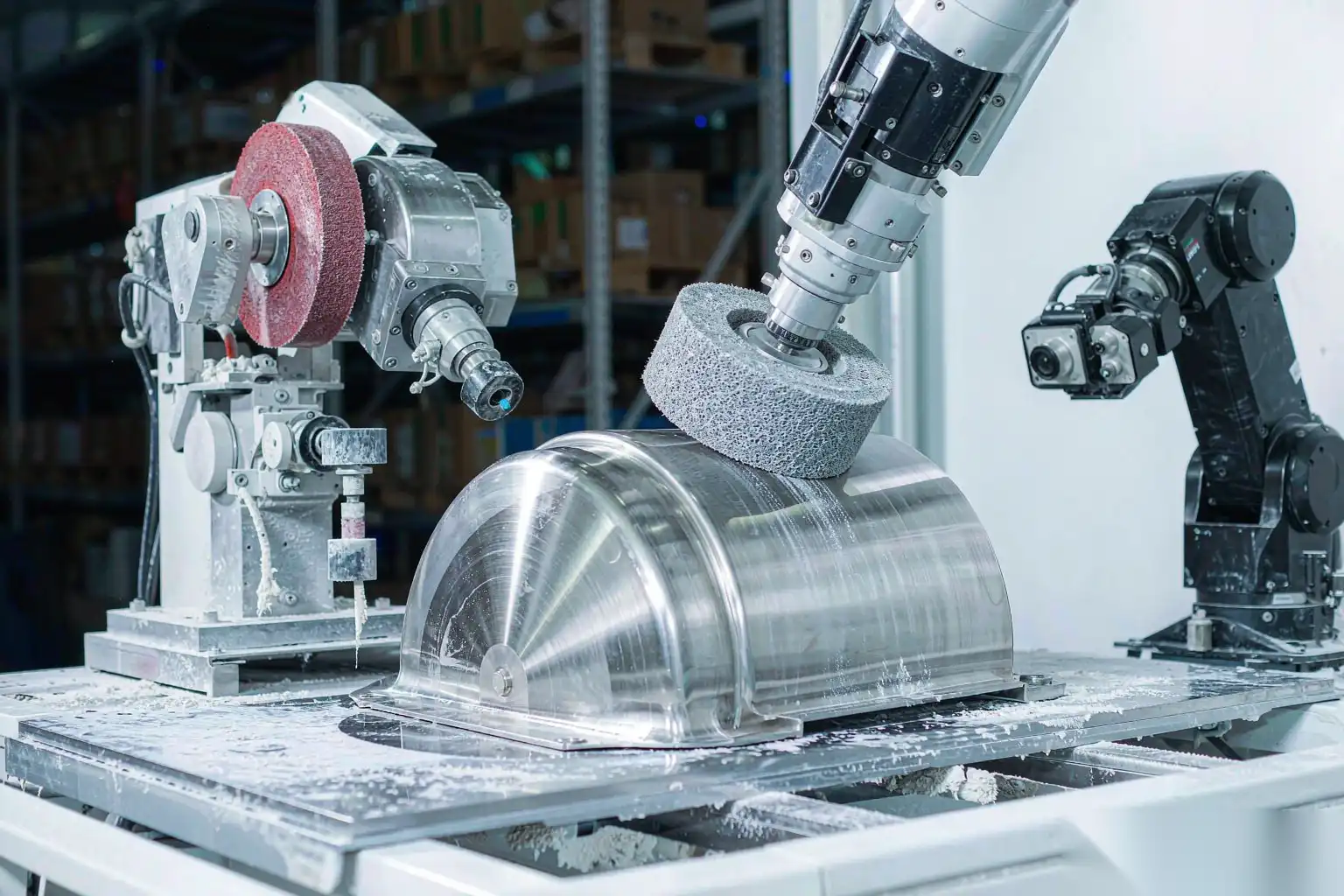 Robotic polishing cell buffing a metal component automatically