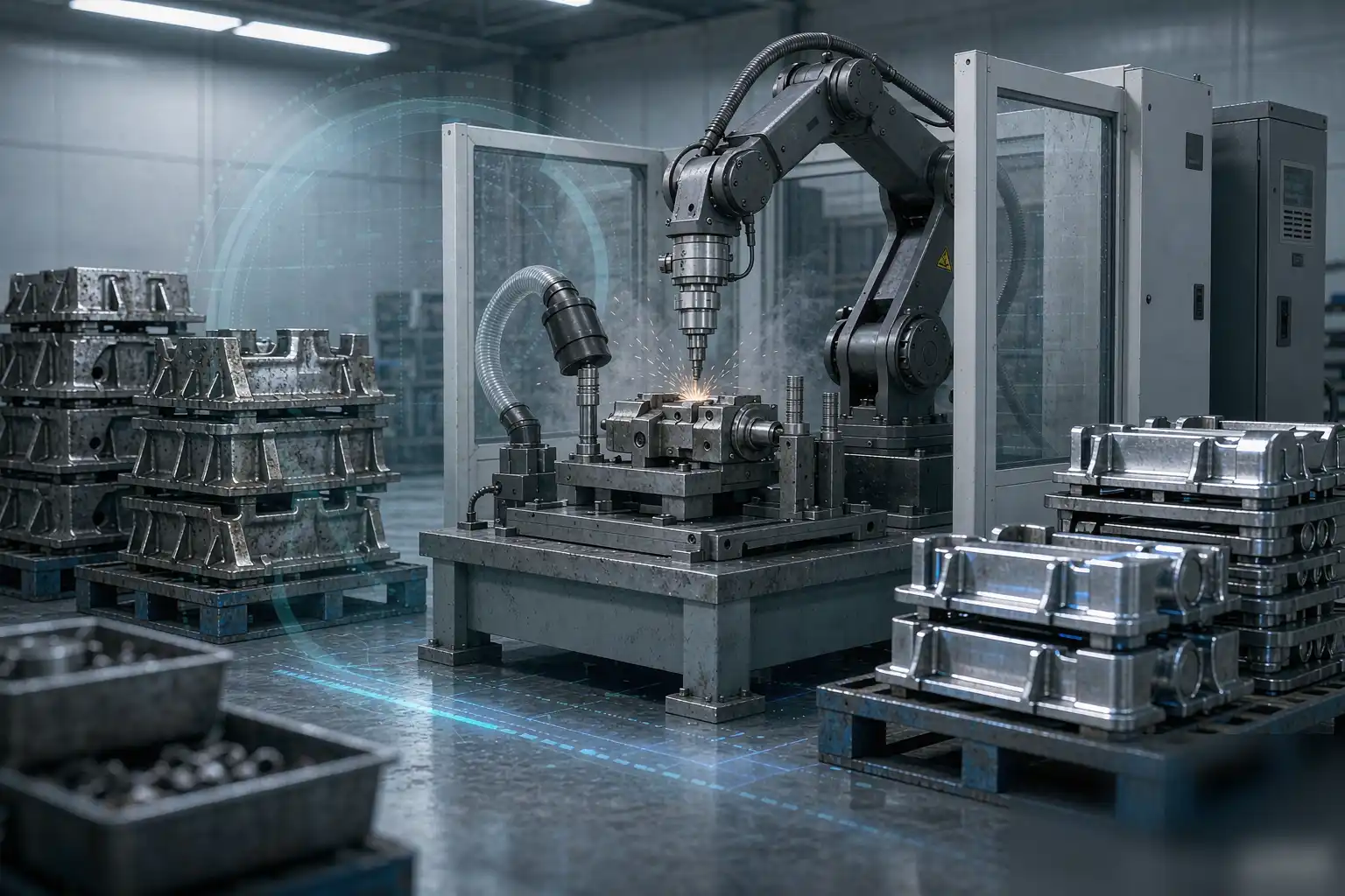 Robotic finishing cells running in series for a fast payback