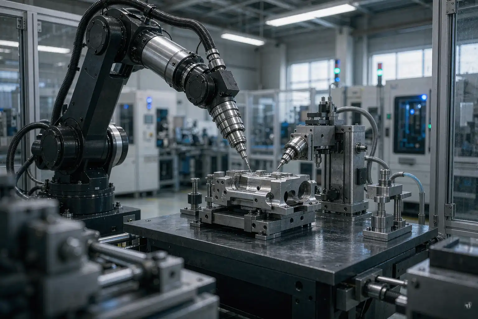 Robots deburring tool steel components