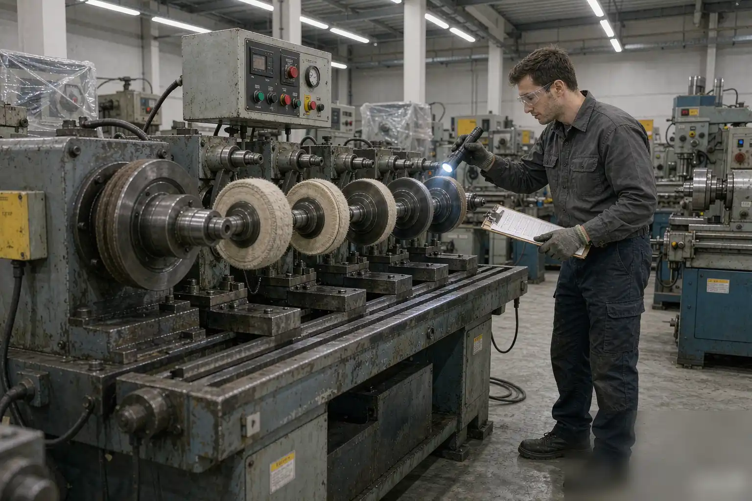 Second-hand automatic polishing machine in a workshop