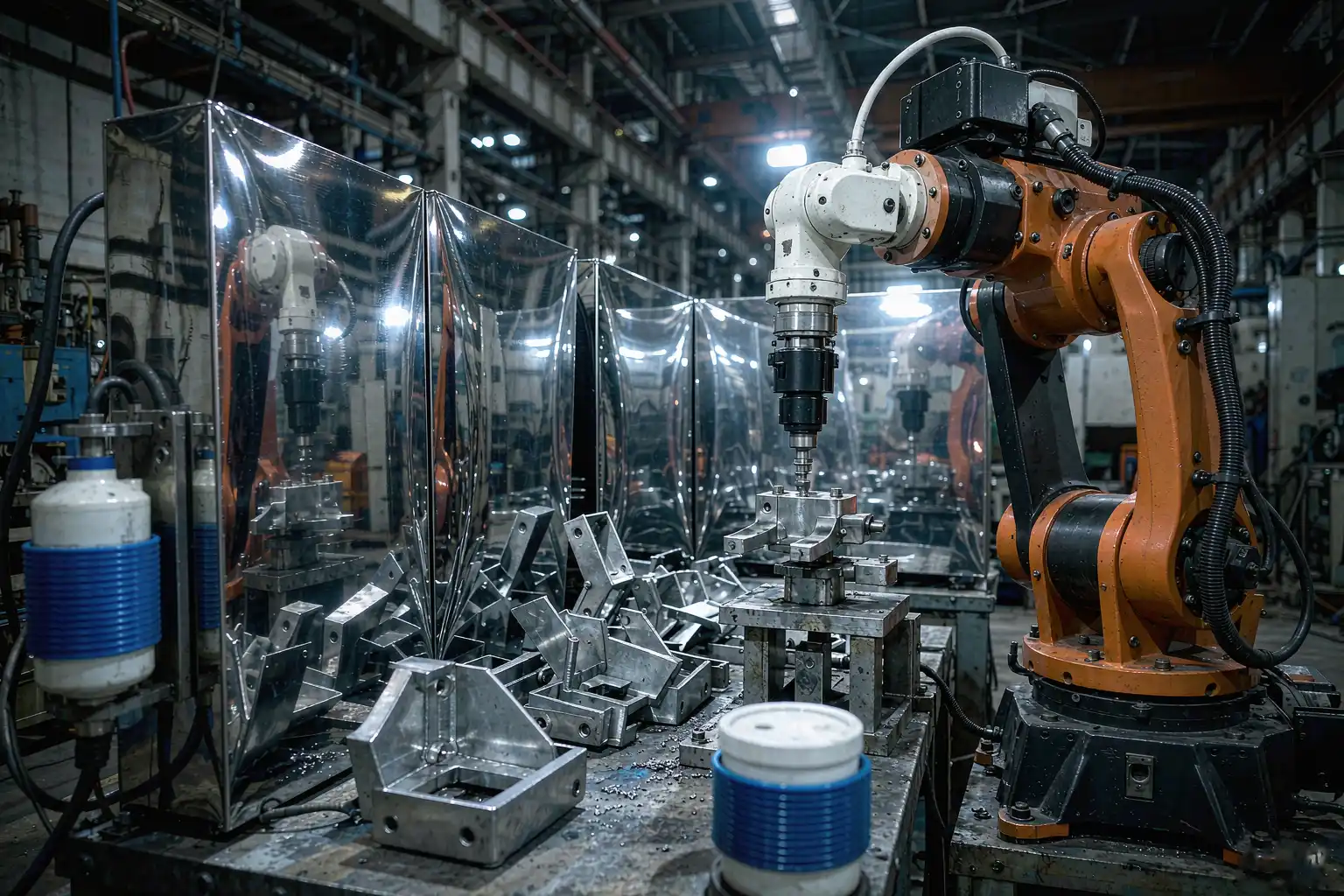 Celda robótica de pulido preparando piezas de fundición a presión de zinc para el plating