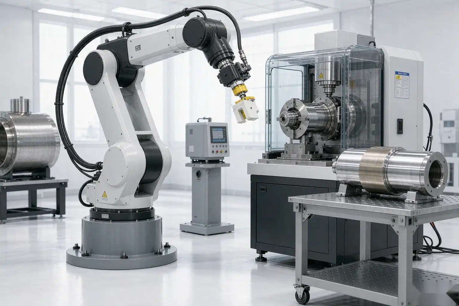 Robotic finishing cell polishing medical instrument housings to a smooth cleanable surface